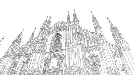 Obraz premium Line art of the Milan Cathedral, featuring intricate sketch details and travel inspiration.