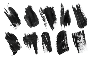 Collection set of black paint strokes on transparent background, png	
