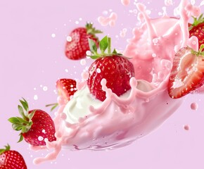 Fresh fruit yogurt splash with ripe strawberries