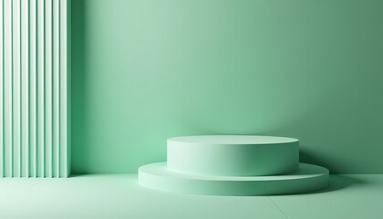 Minimalist Green Podium with Geometric Background.