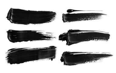 Collection set of black paint strokes on transparent background, png	