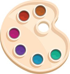 Wooden palette is holding colorful paints, ready for an artist to use for their next masterpiece