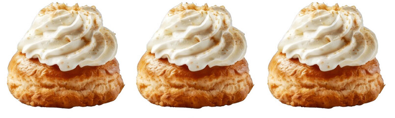 Set of Cream Puffs Isolated on Transparent Background. Dessert and Pastry Concepts.