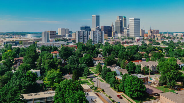 Downtown city skyline in Tulsa, Oklahoma, United States.