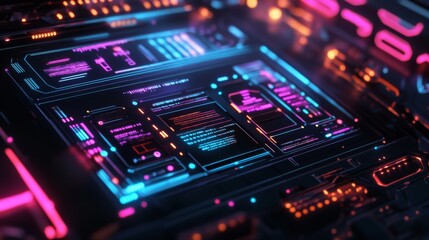 Fototapeta premium Futuristic digital interface with bold geometric shapes and vivid color highlights