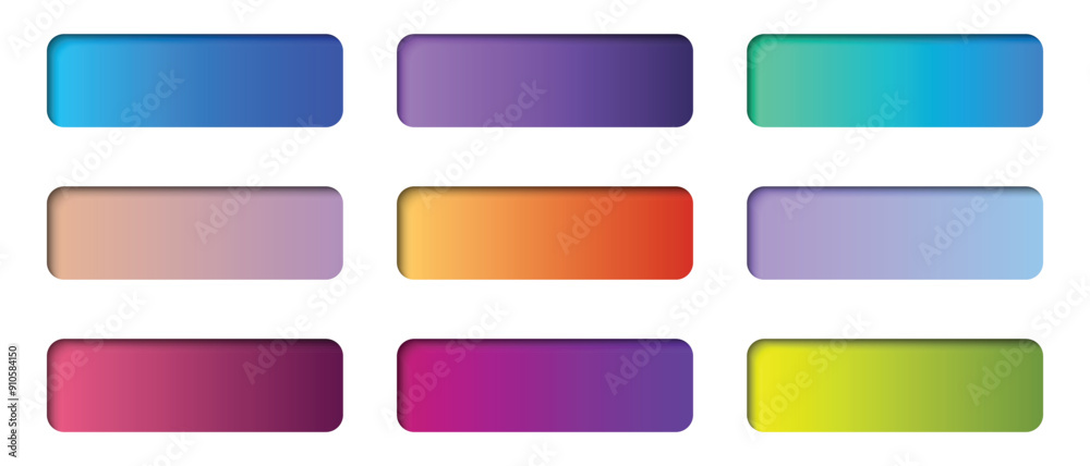 Poster set of modern trendy buttons. empty web button set. colorful gradients buttons. web design elements.