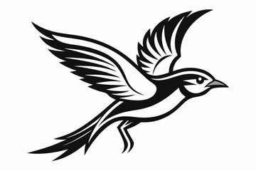 Stylized Black and White Line Drawing of a Flying Bird