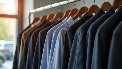 Obraz premium Suits and Shirts Hanging on Hangers.