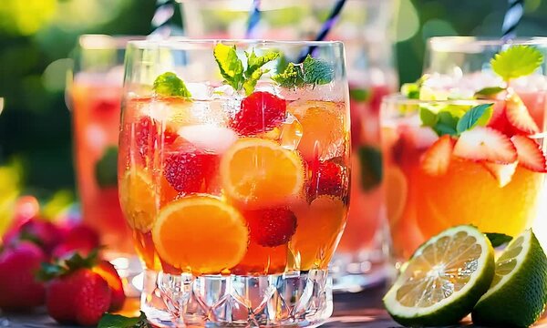 Refreshing Summer Fruit Punch in Glasses with Ai generated.

