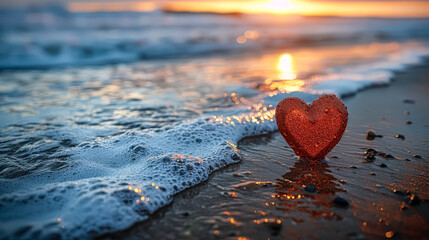 Fototapeta premium Two hearts are on the sand at the beach.
