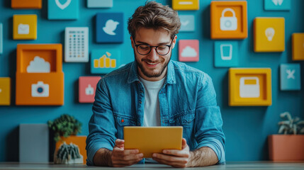 Social media manager using various platforms to promote a new product.