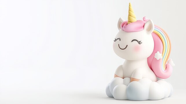 Smiling Pastel Unicorn 3D Cartoon Illustration -  Download