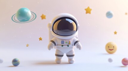 Adorable Tiny Astronaut Floats in Space: 3D Cartoon Illustration