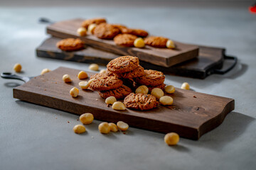 Macadamia nut cookie with chocolate chips.
Delicious cookie image.
