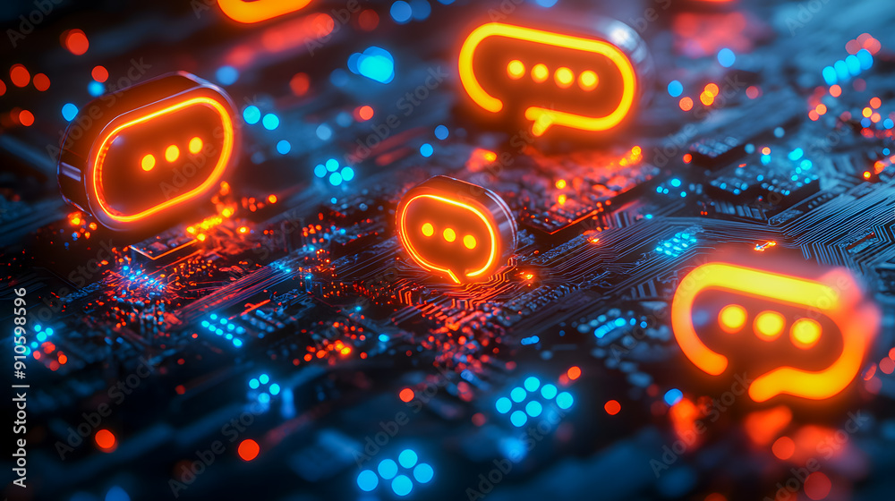 Poster glowing microchip circuit board with futuristic tech concept advanced digital electronic technology 