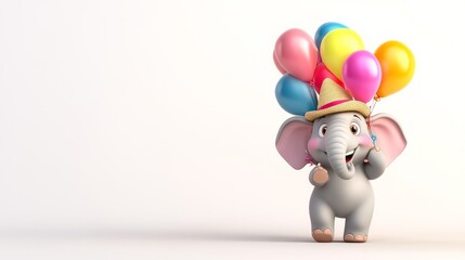Cute 3D Cartoon Elephant Wearing a Tiny Hat -  Stock Image