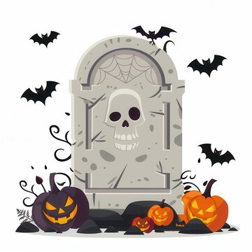 halloween tombstone with pumpkins and bats clip art preview