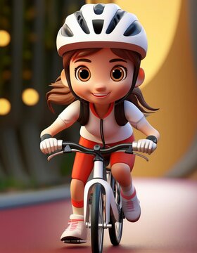 A young girl with a big smile rides her bike