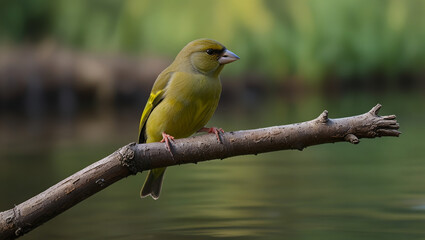 Obraz premium a yellow wagtail on a branch in the morning