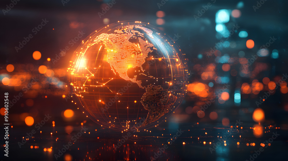 Poster digital world map planet earth space global globe sky space 5g wireless network ai big data communic