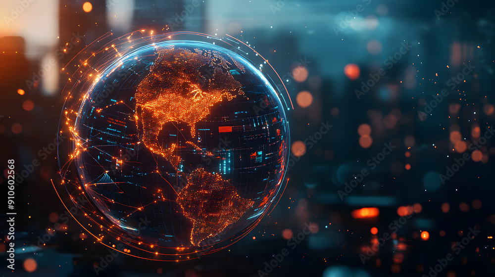 Poster digital world map planet earth space global globe sky space 5g wireless network ai big data communic