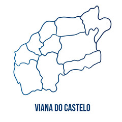 Viana do Castelo district with municipalities map. Abstract smooth blue gradient linear vector