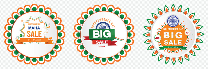 india independence day sale - 78th Independence Day India. Sale Banner. with Set of Colorful Sale Badges, Banner, Sale, offer, discount, august 15, and. indian independence day sale.