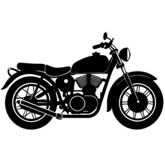 Vintage Motorcycle Silhouette Logo Icon Vector Illustration - Black Outline Clipart Design on White Background