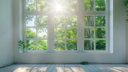 Fototapeta premium Installing energyefficient windows, ecofriendly upgrades, copy space, sustainable renovation, ethereal, Composite, suburban home, copy space for text