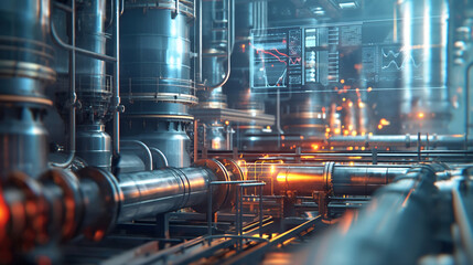 Chemical Manufacturing Plant overlay with financial graphs illustrating production volume increases, revenue growth, and profitability metrics.