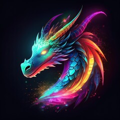 Dragon logo, Neon Light Dragon, A Mystical Guardian, Ethereal Dragon, Guardian of the Cosmos