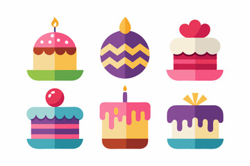 Birthday Cake Icons Set - Vector Illustration, Logo Icon, Clipart Design, Line Art, Outline Vector, Silhouette Black Icons