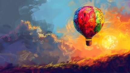 Fototapeta premium Colorful Hot Air Balloon in the Sky Art.