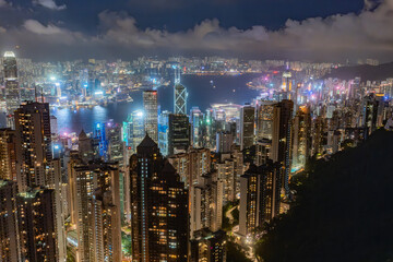 Naklejka premium Magnificent skyscrapers night view in Hong Kong