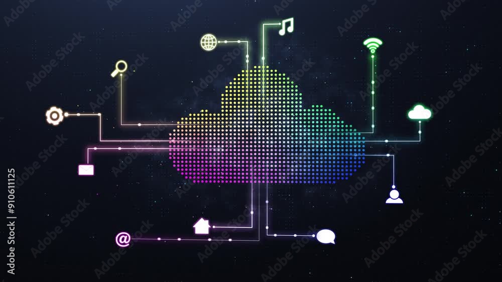 Aufkleber Background, cloud icon and internet for global network, algorithm and wireframe for data and future. Program, technology and software or cyberspace with server, database and connection for iot