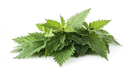 Fototapeta premium Fresh Green Nettle Leaves Isolated on White Background