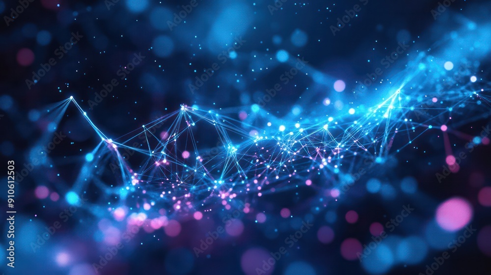 Poster a blue and purple line of dots that are connected to each other
