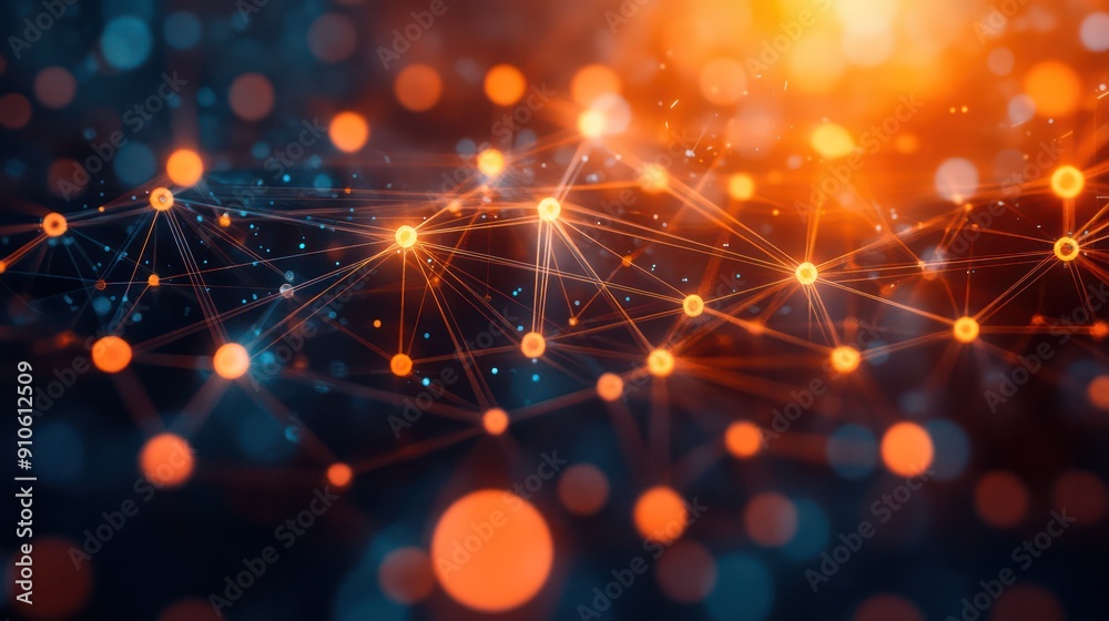 Fototapete A colorful image of a network of dots with some of them being orange