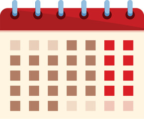 Calendar page showing the weekdays shaded brown and the weekend days shaded red, representing the concept of work life balance