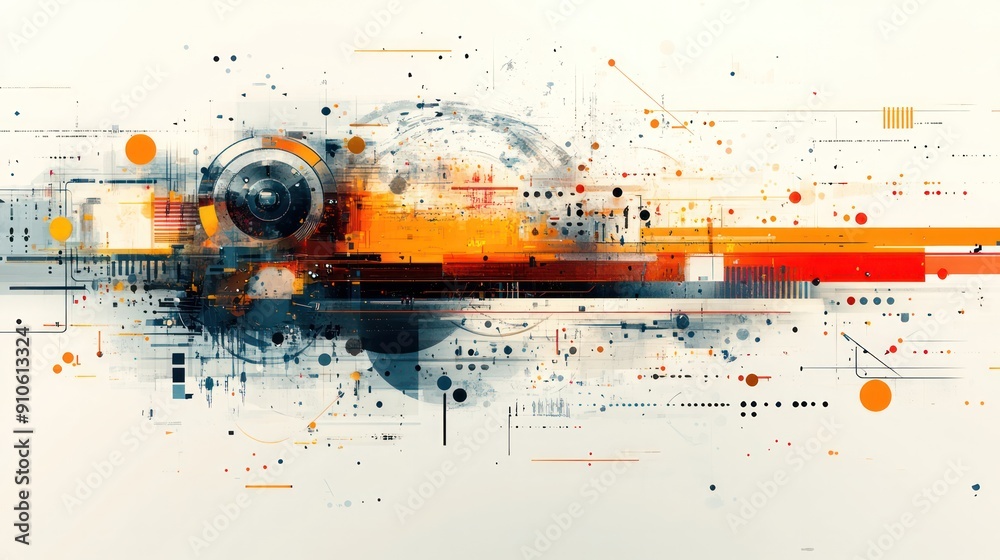 Aufkleber a colorful abstract painting with a lot of dots and lines