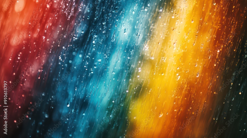 Poster a colorful rainbow with water droplets falling from it