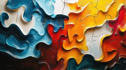 Fototapeta premium A colorful abstract painting with a blue and white section in the middle