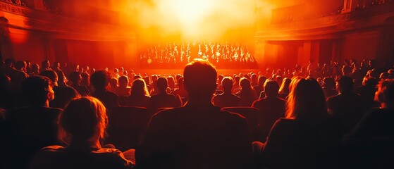 Audience captivated by a vibrant stage performance with dramatic lighting and a sense of excitement in the air.