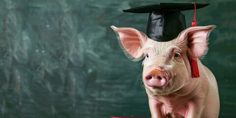 pig wearing graduation cap 