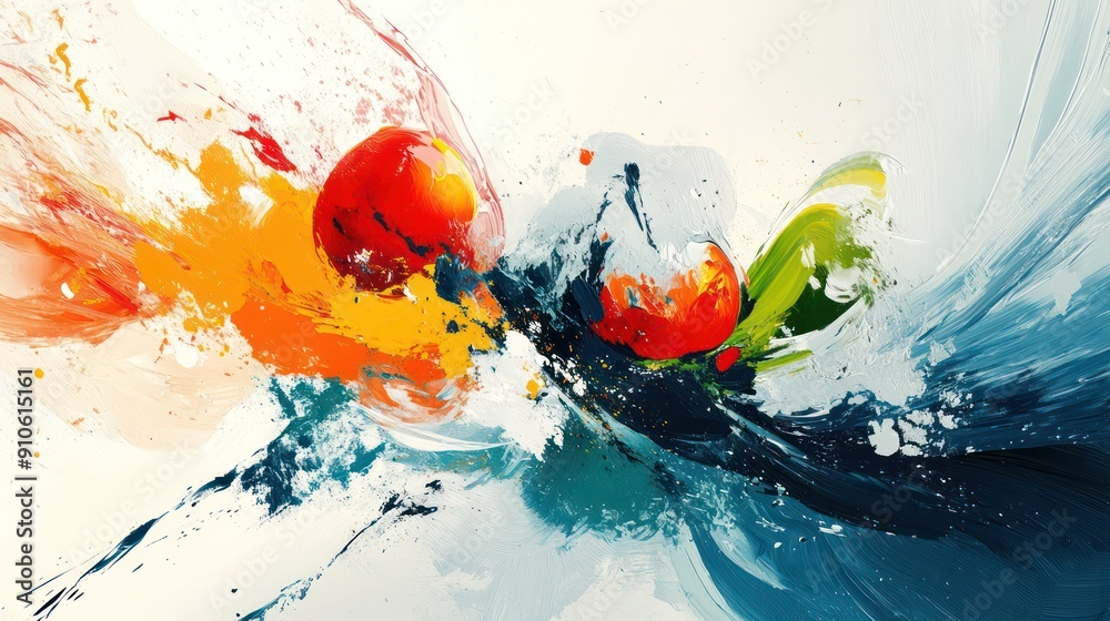 Aufkleber a painting of three apples with a splash of color