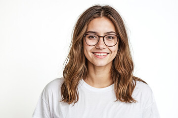 Obraz premium Portrait of a Smiling Young Woman with Glasses