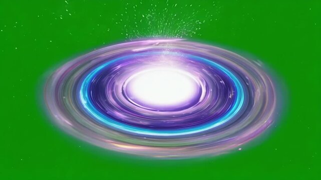 The Whirling Cosmos Giant galactic disks spinning and colliding forming dazzling displays of light and color. Green screen chromakey