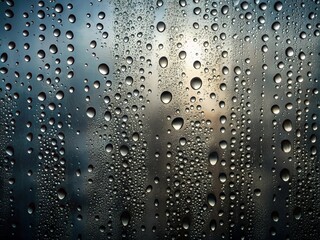 Moody abstract background featuring droplets of water on a foggy glass surface, set against a dark grey background with subtle gradient and misty ambiance.