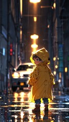 anime baby boy in yellow raincoat character illustration cartoon design