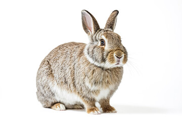 Obraz premium Cute bunny with brown and white fur isolated on white background
